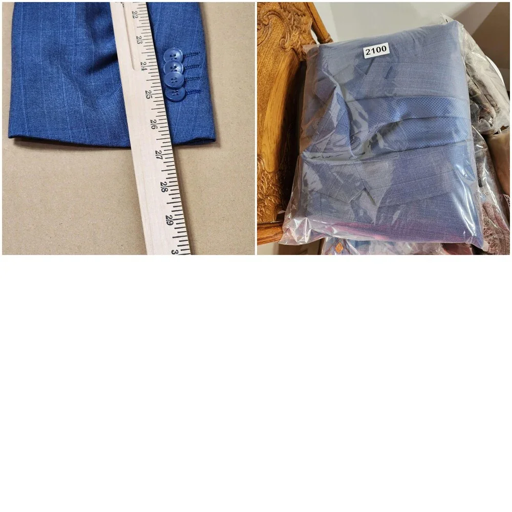 Bocaccio Uomo Suit Jacket Mens 48L Blue Stripe Poly Rayon Two Button Blazer